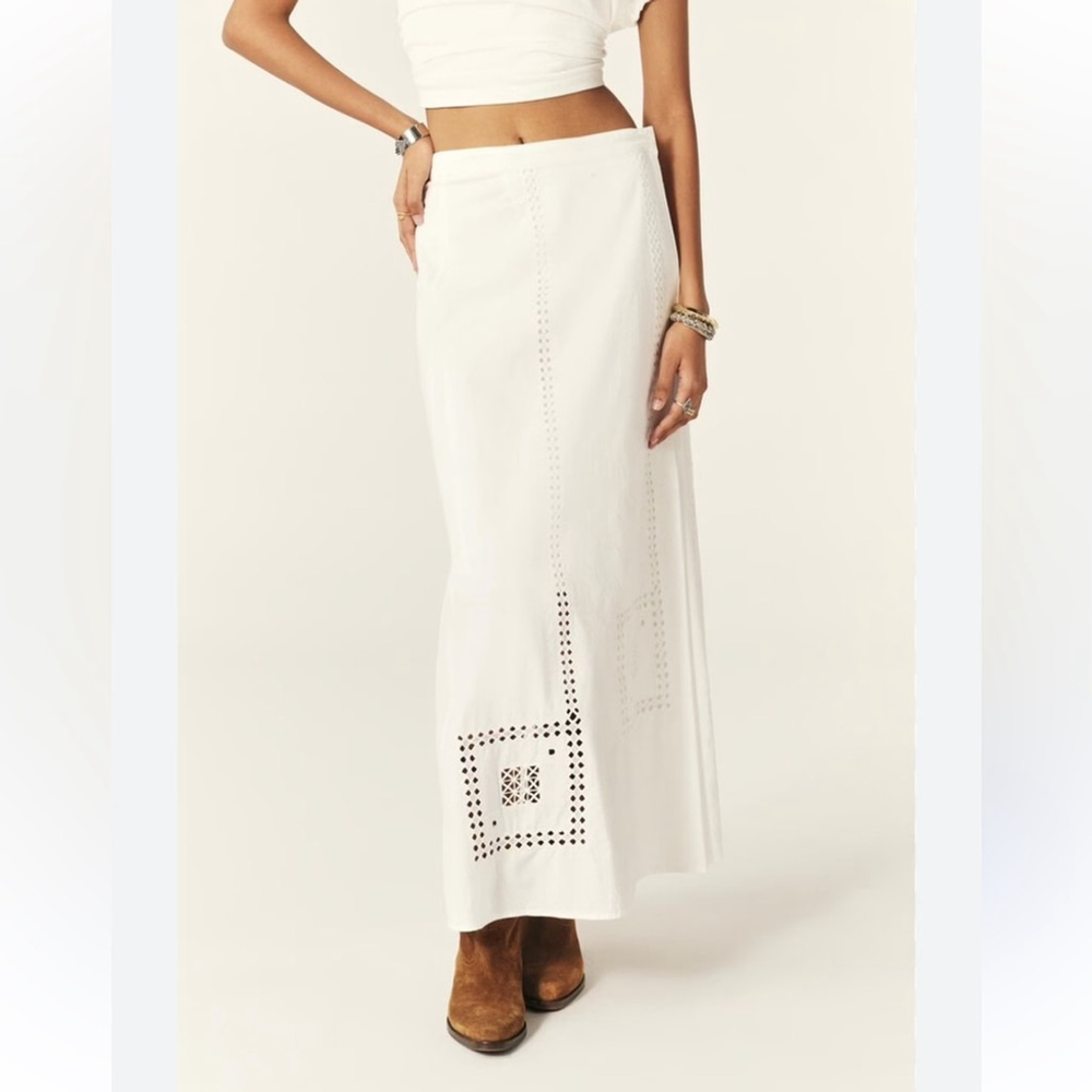 ba&sh Lermaid Embroidered Wrap Maxi Skirt Cotton Bohemian White sz 34